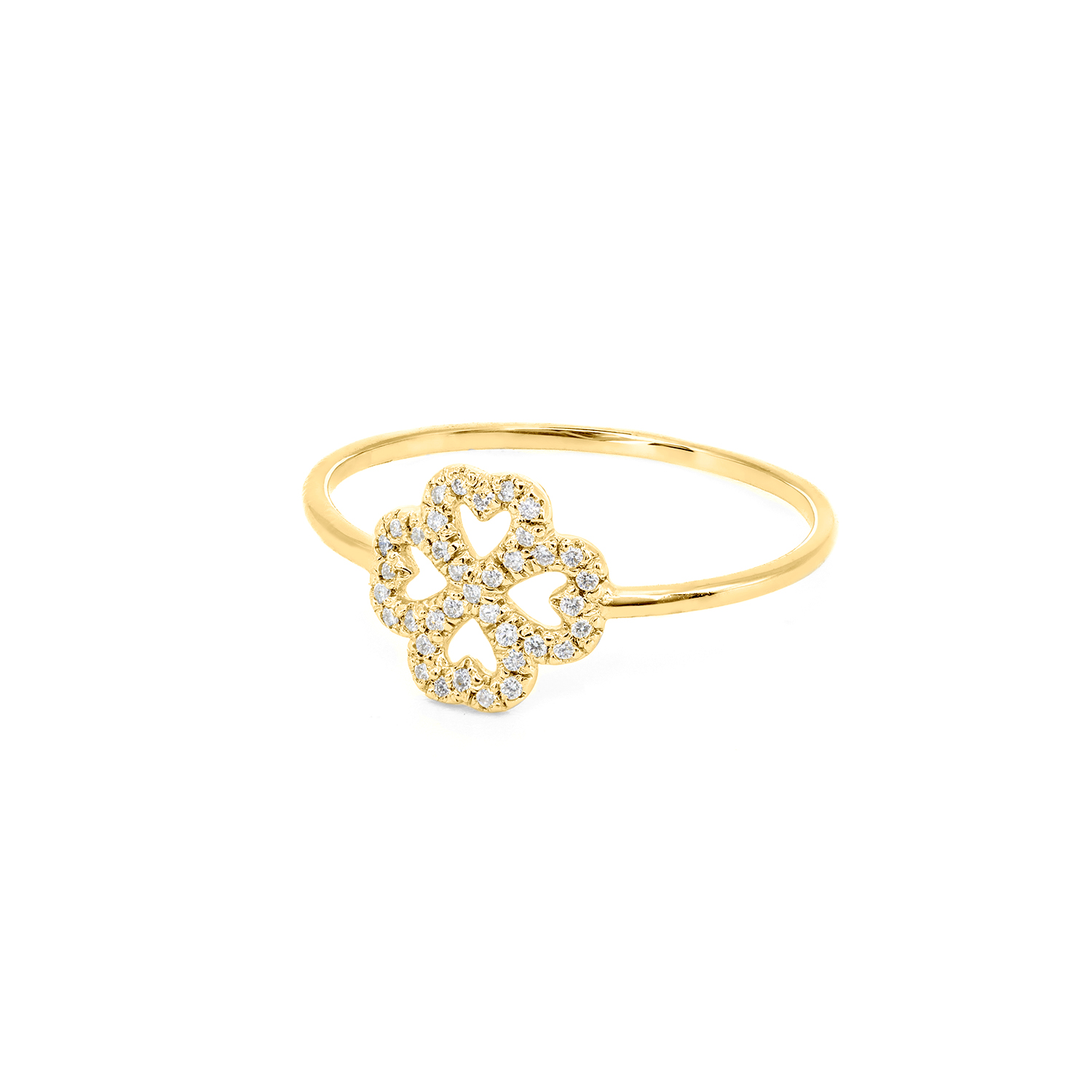 ANELLO IN ORO CON SIMBOLO QUADRIFOGLIO SECONDA MISURA IN BRILLANTI BIANCHI