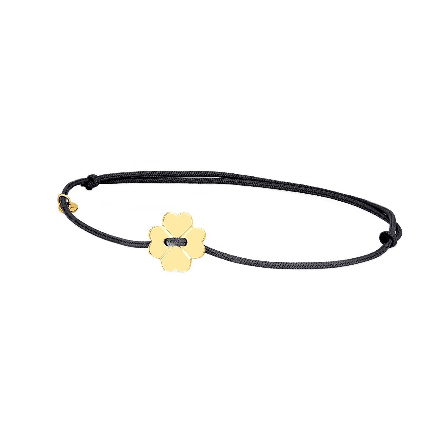 BRACCIALE SU CORDINO COLORATO CON SIMBOLO QUADRIFOGLIO IN ORO TERZA MISURA IN LASTRA