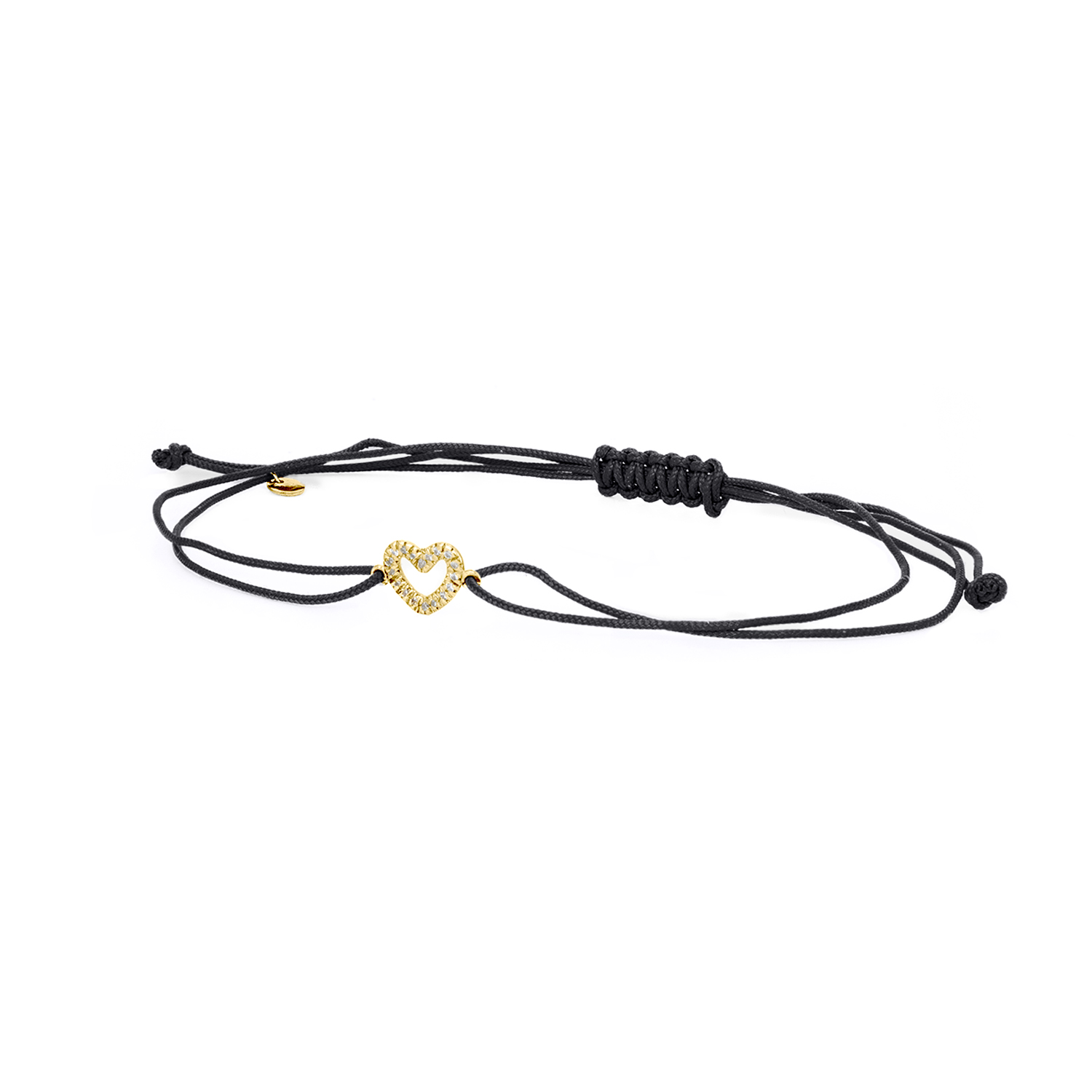 BRACCIALE SU CORDINO COLORATO CON SIMBOLO IN ORO CUORE SECONDA MISURA IN BRILLANTI BIANCHI