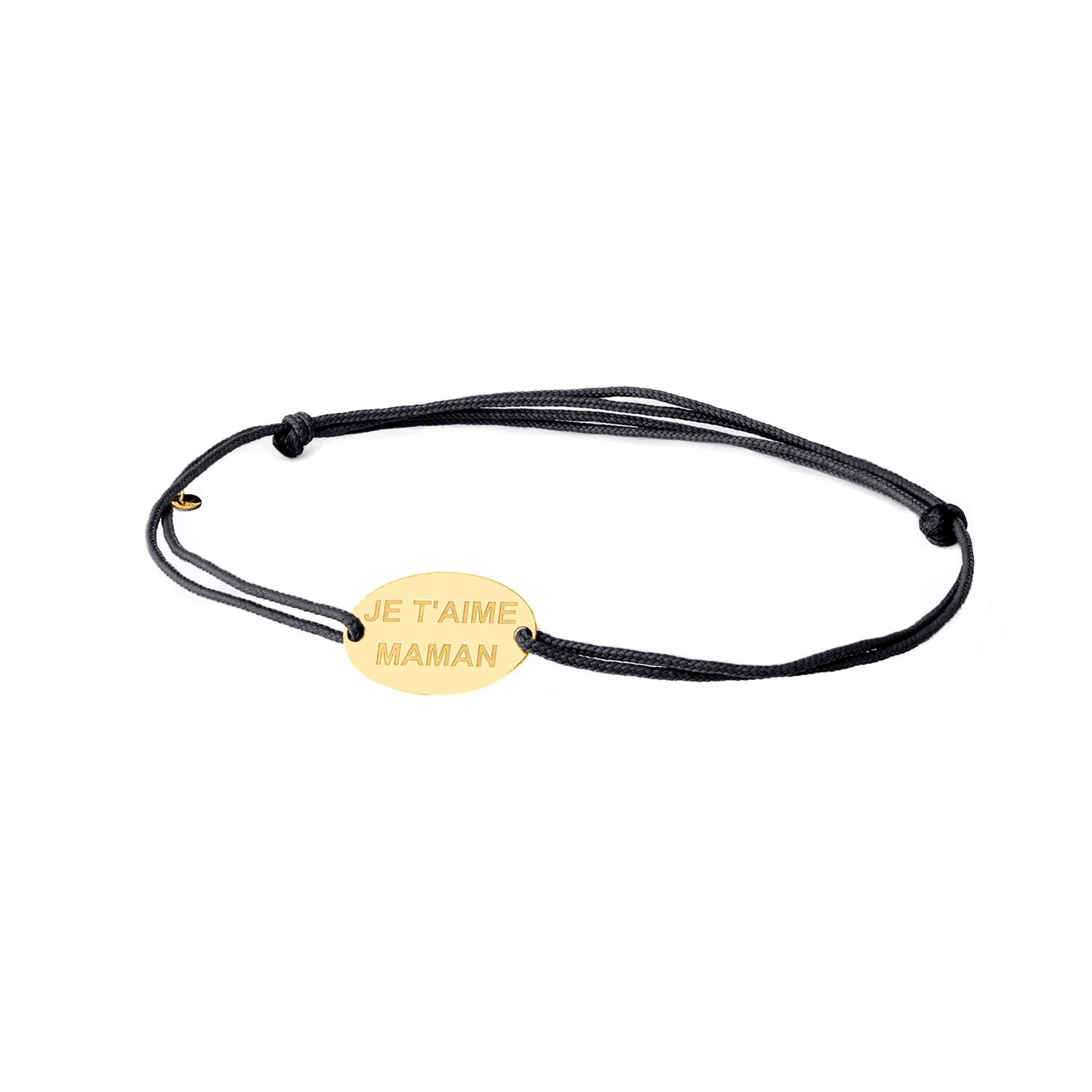 BRACCIALE SU CORDINO COLORATO CON SIMBOLO OVALE TERZA MISURA IN ORO INCISO IN LASTRA