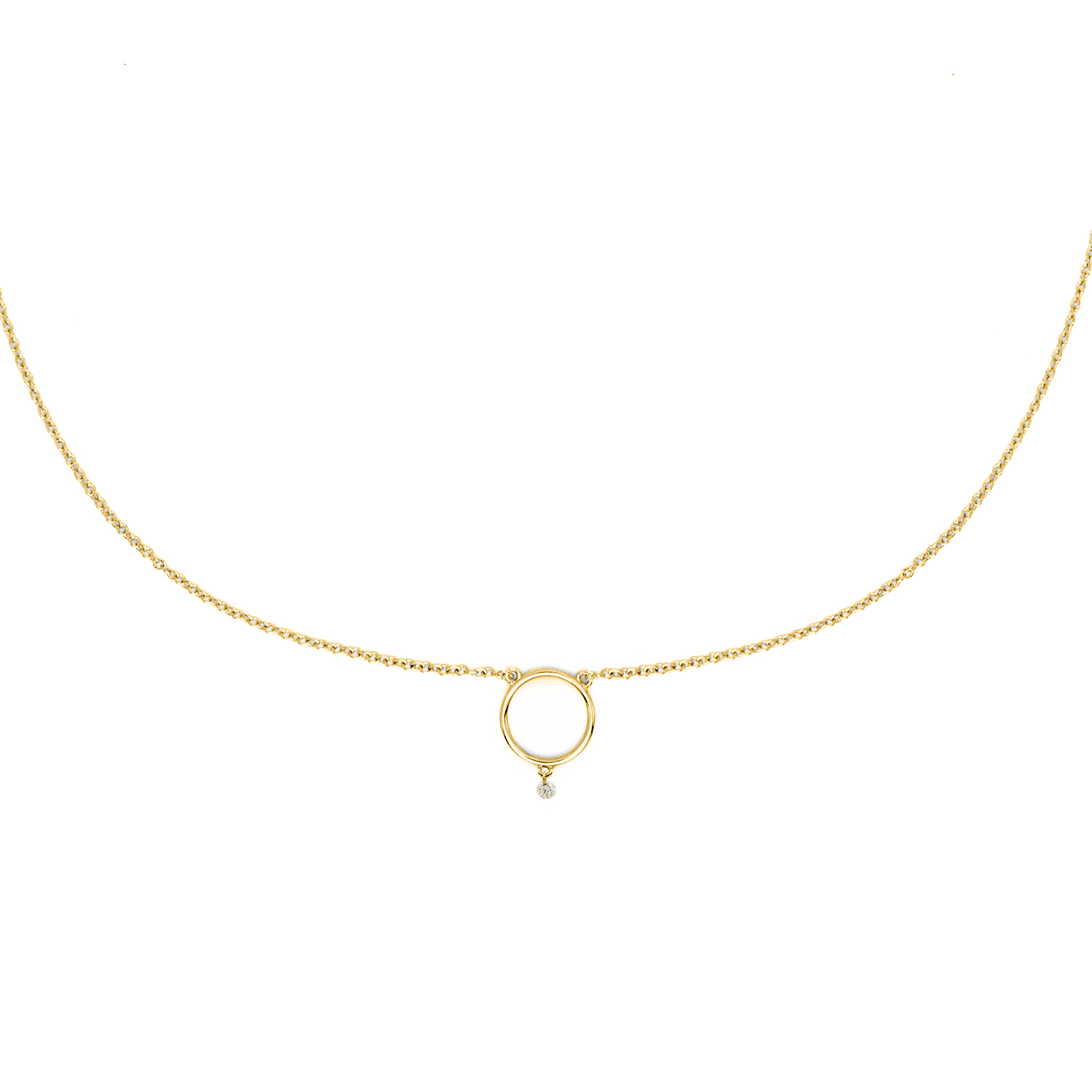 GIROCOLLO IN ORO CON SIMBOLO CERCHIO E BRILLANTE FORATO DA 0,05 CT