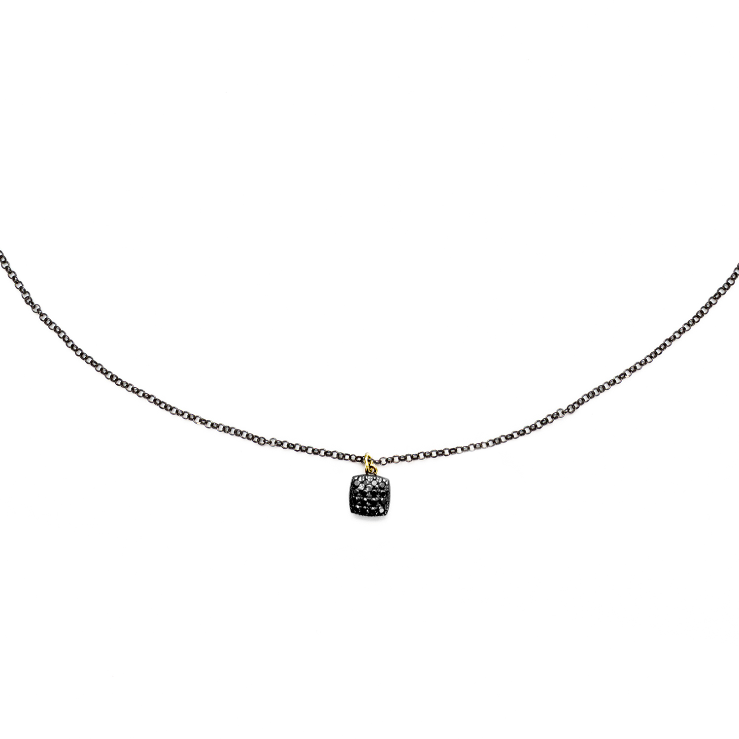 GIROCOLLO SU CATENA IN ARGENTO BRUNITO CON QUADRATO PICCOLO IN ORO E BRILLANTI NERI