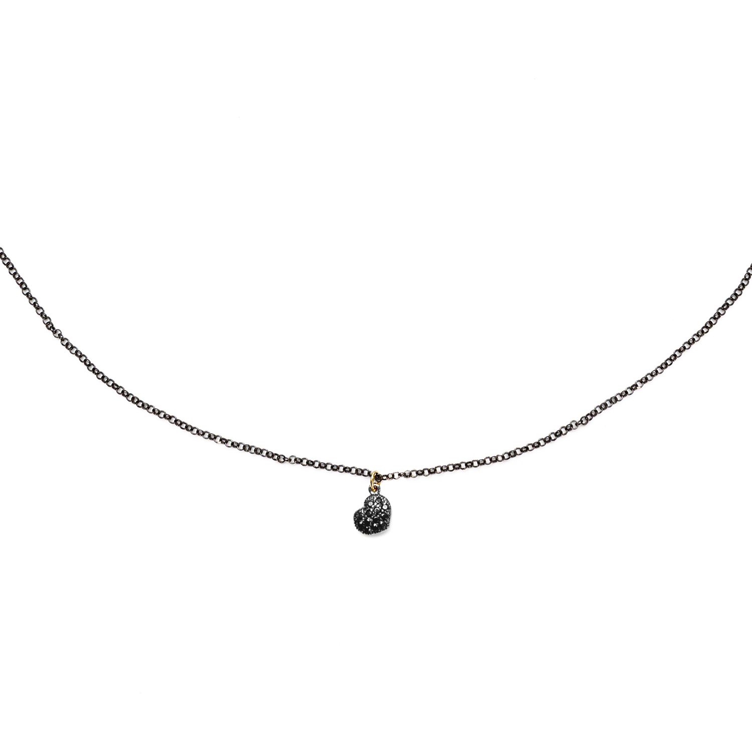 GIROCOLLO SU CATENA IN ARGENTO BRUNITO CON CUORE PICCOLO IN ORO E BRILLANTI NERI